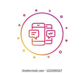 Phone Message line icon. Mobile chat sign. Conversation or SMS symbol. Gradient pattern line button. Smartphone SMS icon design. Geometric shapes. Vector