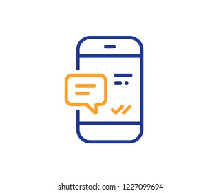 Phone Message line icon. Mobile chat sign. Conversation or SMS symbol. Colorful outline concept. Blue and orange thin line color icon. Smartphone notification Vector