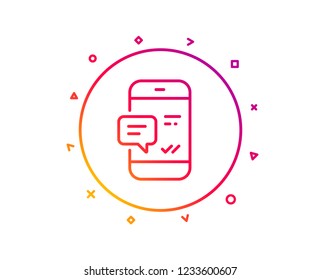 Phone Message line icon. Mobile chat sign. Conversation or SMS symbol. Gradient pattern line button. Smartphone notification icon design. Geometric shapes. Vector