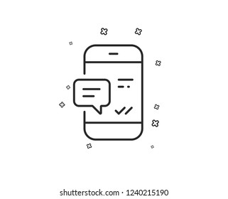 Phone Message line icon. Mobile chat sign. Conversation or SMS symbol. Geometric shapes. Random cross elements. Linear Smartphone notification icon design. Vector