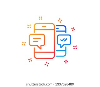 Phone Message line icon. Mobile chat sign. Conversation or SMS symbol. Gradient design elements. Linear smartphone SMS icon. Random shapes. Vector