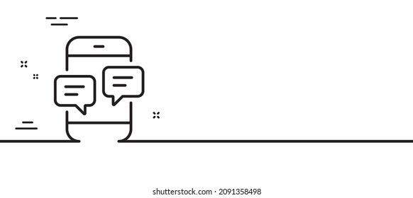 Icono de línea de mensaje de teléfono. Signo de chat móvil. Símbolo de conversación o SMS. Fondo mínimo de la ilustración de línea. Banner de patrón de icono de línea Mensajes de teléfono. Concepto de plantilla web blanca. Vector
