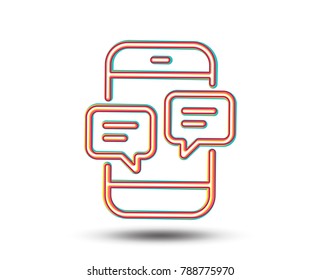 Phone Message line icon. Mobile chat sign. Conversation or SMS symbol. Colourful graphic design. Vector
