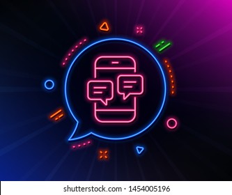 Phone Message line icon. Neon laser lights. Mobile chat sign. Conversation or SMS symbol. Glow laser speech bubble. Neon lights chat bubble. Banner badge with phone Messages icon. Vector
