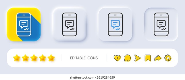 Phone Message line icon. Neumorphic, Flat shadow, 3d buttons. Mobile chat sign. Conversation or SMS symbol. Line message icon. Social media icons. Vector