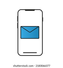 A phone with a message on a white background. Vector illustration