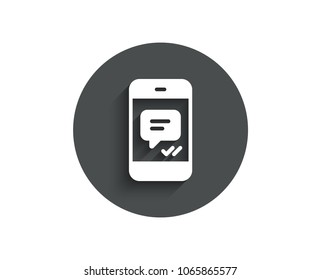 Phone Message simple icon. Mobile chat sign. Conversation or SMS symbol. Circle flat button with shadow. Vector