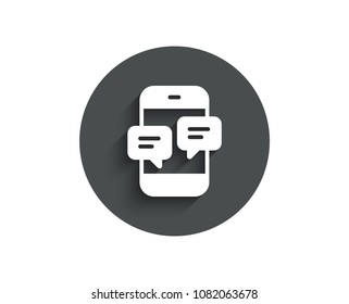 Phone Message simple icon. Mobile chat sign. Conversation or SMS symbol. Circle flat button with shadow. Vector