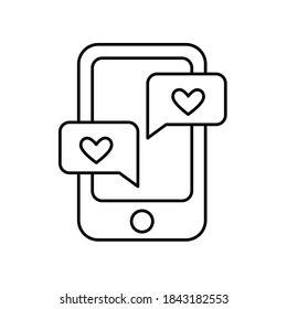 Phone with messages of love icon. Isolated vector illustration on white background. Editable stroke