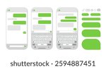 Phone messaging with speech bubble. Chat message app for smartphone. Dialogue bubbles, smartphone chatting sms template bubbles.