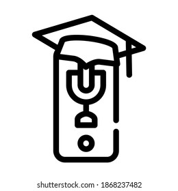 phone with microphone for recording lesson line icon vector. phone with microphone for recording lesson sign. isolated contour symbol black illustration