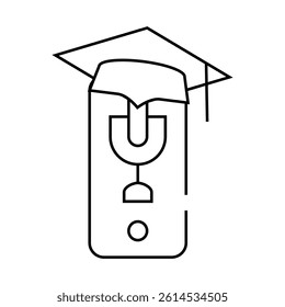 phone with microphone for recording lesson line icon vector. phone with microphone for recording lesson sign. isolated contour symbol black illustration