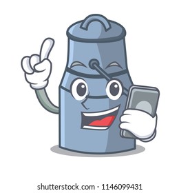 With phone milk can character cartoon