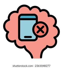 Phone mind icon outline vector. Digital detox. Social media color flat