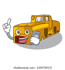 With phone miniature locomotive mine in cartoon shape