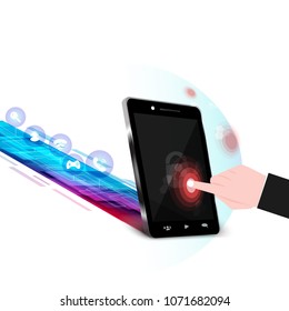Phone and mobile data protection system, security of infographic icons flat design digital technology futuristic concept isolated on white background vector illustration