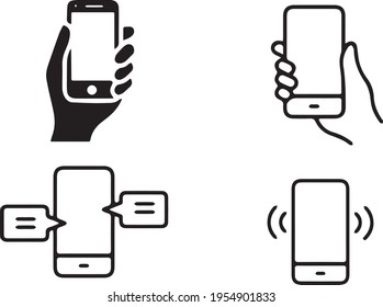 phone, mobile devices in vector graphics. phone held or pressed by the hand. dialing a number. vector graphics for mobile range websites, phone applications