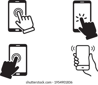 phone, mobile devices in vector graphics. phone held or pressed by the hand. dialing a number. vector graphics for mobile range websites, phone applications