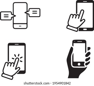 phone, mobile devices in vector graphics. phone held or pressed by the hand. dialing a number. vector graphics for mobile range websites, phone applications