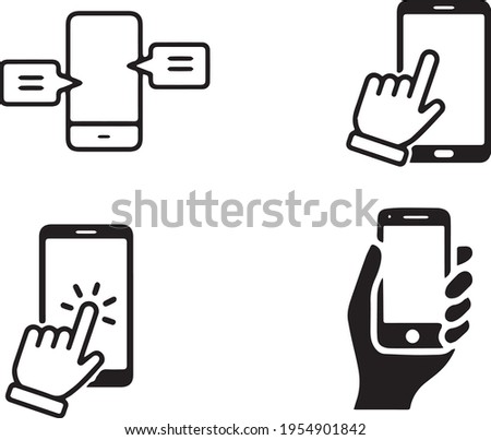 phone, mobile devices in vector graphics. phone held or pressed by the hand. dialing a number. vector graphics for mobile range websites, phone applications