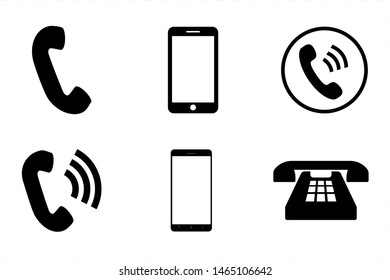 Phone mobile flat vector icon set. Isolated phone cell button device design collection. Phone call handset illustration. Telephone vector isolated element for support, operator, service, web, site