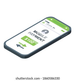 Handy-Zahlungssymbol. Isometrisch zu Handy-Zahlung Vektorsymbol für Webdesign einzeln auf weißem Hintergrund