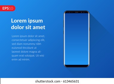 Phone, mobile smartphone design composition isolated on blue background template. Realistic vector illustration mockup phone for banner or advertising.