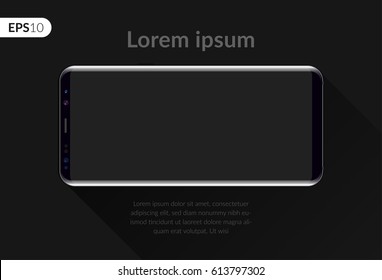 Phone, mobile smartphone design composition isolated on black background template. Realistic vector illustration mockup phone for banner or advertising.