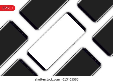 Phone, mobile smartphone design diagonal composition isolated on white background template. Realistic vector illustration mockup phones for banner or advertising.