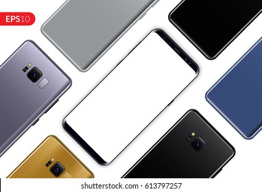 Phone, mobile smartphone design diagonal composition isolated on white background template. Realistic vector mockup phones for banner or advertising.