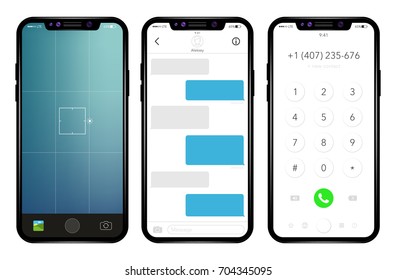 Phone, mobile, smartphone, mockup. Realistic vector illustration phone. 
The photo screen, the dialing screen, the message screen.