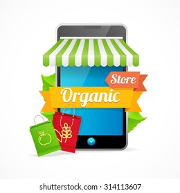Phone Mobile Store On-line. Organic Eco Products. Vector illustration