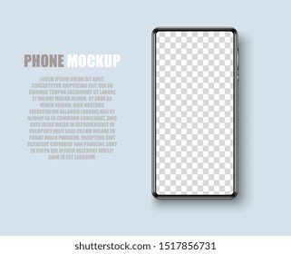 Phone mockup with blank screen.  Front view realistic on gray background. Template for infographics or presentation UI design interface. vector