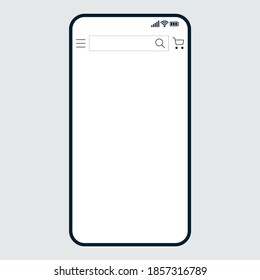 Mofa telefónica con pantalla en blanco. Teléfono móvil o móvil. Plantilla de dispositivo móvil con barra de búsqueda. Ilustración vectorial plana