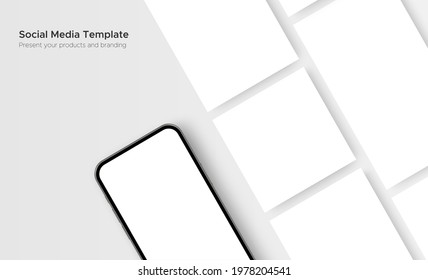 Phone Mockup with Blank Social Media Posts Template. Present Your Products and Branding. Vector Illustration