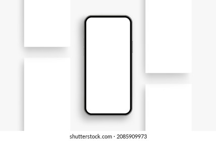 Phone Mockup with Blank Web Pages for Social Media Posts or Apps. Vector Illustration