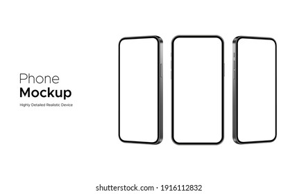 Phone Mockup, Highly Detailed Realistic Devices Isolated on White Background, Front and Side View. Vector Illustration