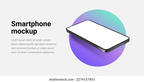 Phone mockup isolate 3d vector screen device template. Cellphone app mock up realistic telephone background design banner