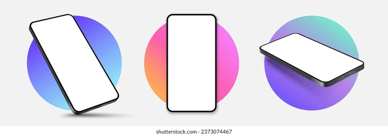 Phone mockup isolate 3d vector screen device template. Cellphone app mock up realistic telephone background design banner