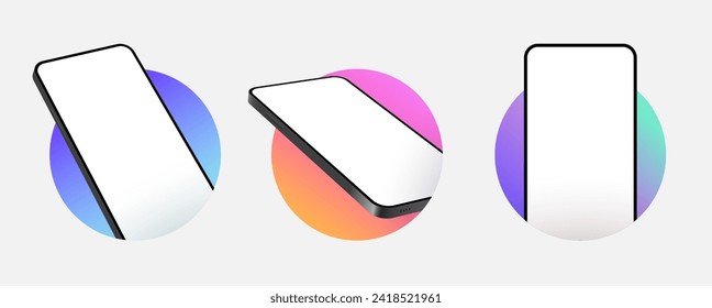Phone mockup isolate 3d vector screen device template. Cellphone app mock up realistic telephone background design banner
