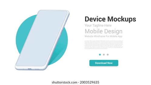 Phone, mockup, mock, up, cellular, frame, ui, interface. Smartphone frame less blank screen, rotated position. 3d isometric Smartphone view. Vector illustration. Design on white background EPS 10