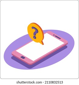 Broma telefónica y notificación de preguntas. Ilustración vectorial isométrica 3d. Colores planos populares.