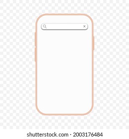 Phone mockup with searching bar and copy space. Isolated smartphone template in the pink case. Vector illustration