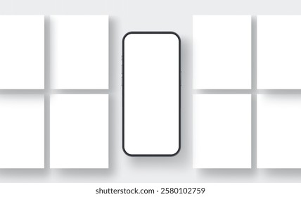 Phone Mock-Up And Social Media Posts, Blank Template For Your Designs. Vector Illustration