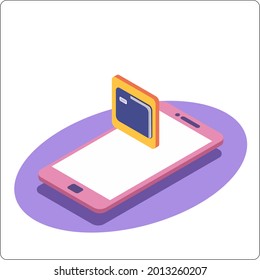 Phone mockup and toast folder notification. Memory, cloud storage, file sharing. Popular flat colors. Isomeric 3D vector illustration.	