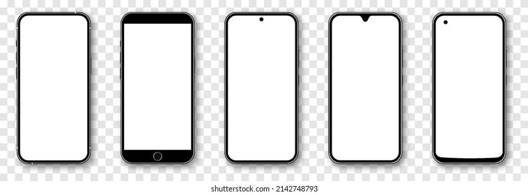 Phone Mockup Vector Set. Phone Mockup, Technology Device, Smartphone With Blank Screen. Empty Display. PNG.