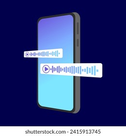 Phone mockup with voice messages. Flat, blue, phone screen template, wave voice messages, phone mockup with voice messages. Vector icon