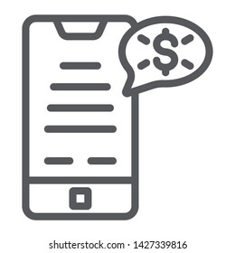 Phone money line icon, finance and pay, mobile payment sign, vector graphics, a linear pattern on a white background, eps 10.