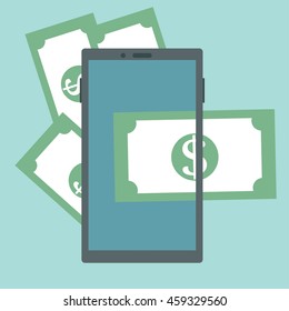 Phone with money in screene and behind.