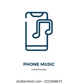 Phone music icon. Linear vector illustration from smartphones collection. Outline phone music icon vector. Thin line symbol for use on web and mobile apps, logo, print media.